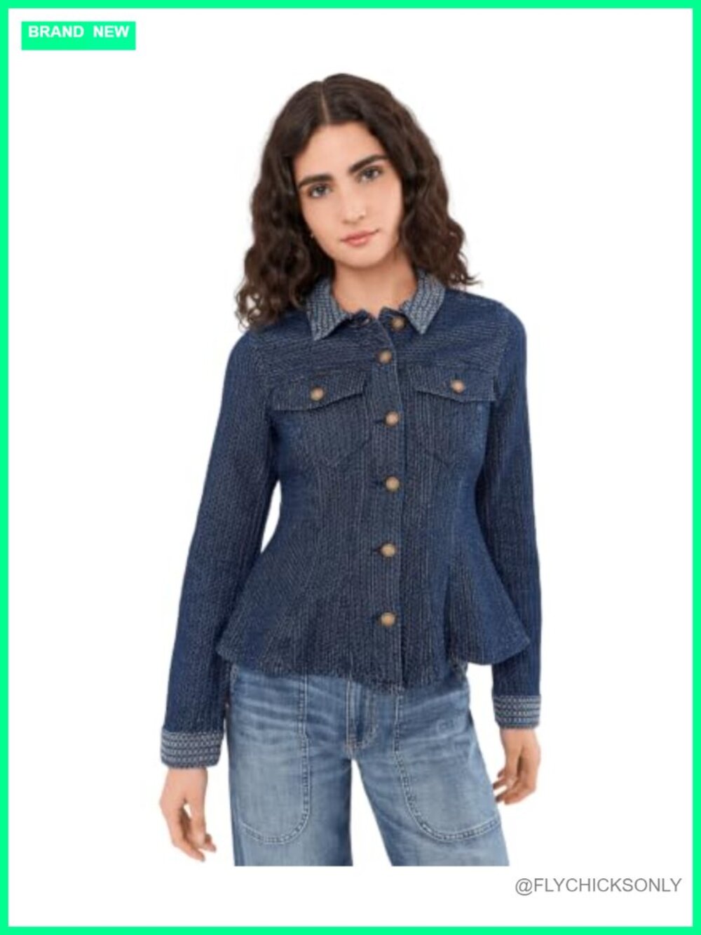 Fit and Flare Stretch Denim Trucker Jacket Button Front Flared Hem